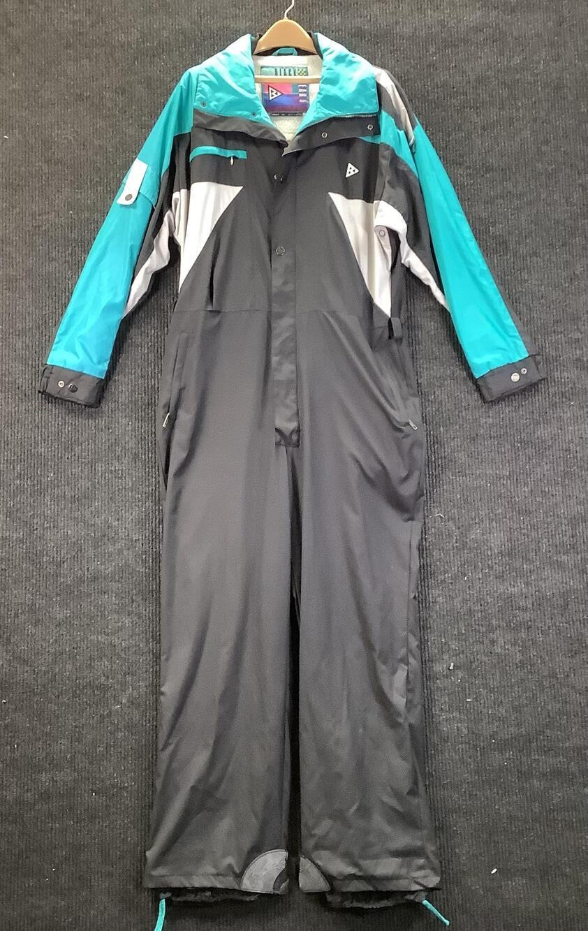 Vintage Black Bear Ski Suit Mens XL Teal Black One Piece Snowsuit Retro 90s